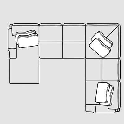 Layout F: Three Piece Sectional. 62" x 115" x 113"