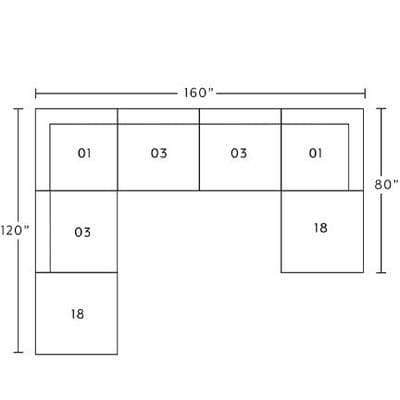 Layout F: Seven Piece Sectional 120" x 160" x 80"