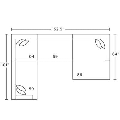 Layout F: Four Piece Sectional 101" x 152.5" x 64"