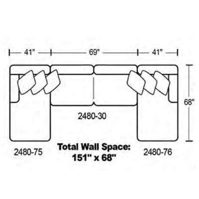 Layout B:  Three Piece Sectional 68" x 151" x 68"