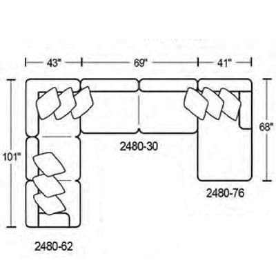 Layout F:  Three Piece Sectional. 101" x 153" x 68"