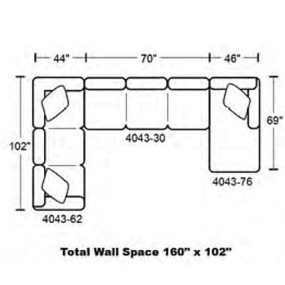 Layout G:  Three Piece Sectional 102" x 160" x 69"