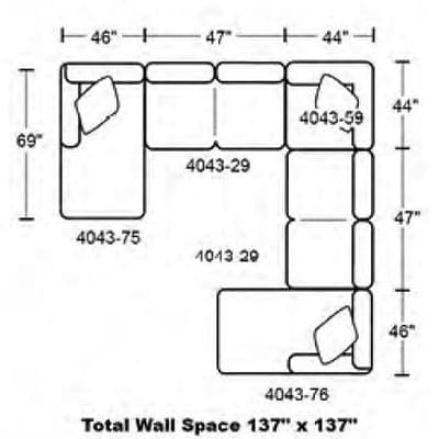 Layout H:  Five Piece Sectional 69" x 137" x 137"