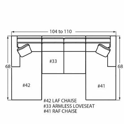 Layout C: Three Piece Sectional 68" x 104" x 68" (Size varies due to arm selection)