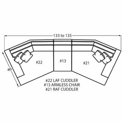 Layout D: Three Piece Sectional 46" x 133" x 46" (Size varies due to arm selection)