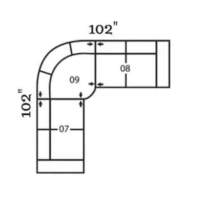 Layout H: Three Piece Sectional 102" x 102"