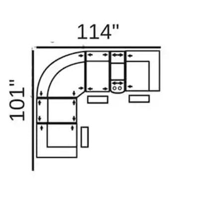 Layout E:  Six Piece Sectional 101" x 114" (3 Recliners)