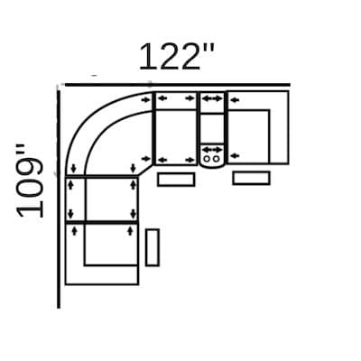 Layout E: Six Piece Sectional 109" x 122" (3 Recliners)