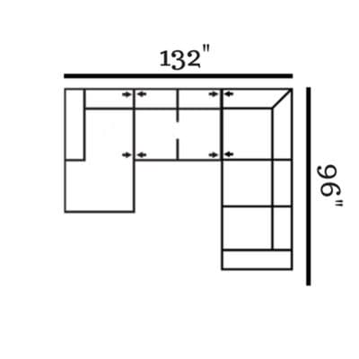 Layout J:  Three Piece Sectional 132" x 96"