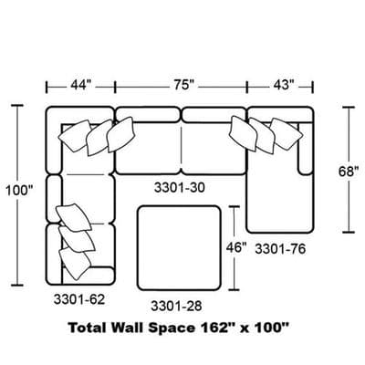 Layout D:  Three Piece Sectional (Ottoman Not Included) 100" x 162" x 68"