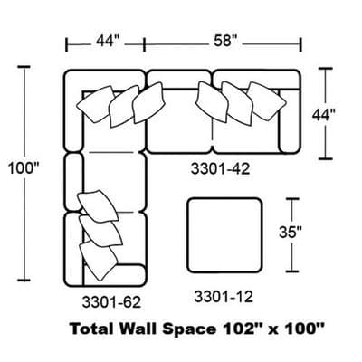 Layout F:  Two Piece Sectional (Ottoman Not Included) 100" x 102"