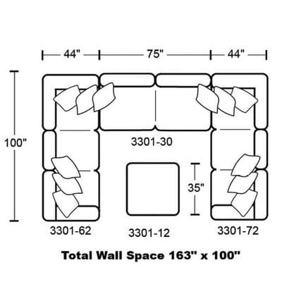 Layout G:  Three Piece Sectional (Ottoman Not Included) 100" x 163" x 100"