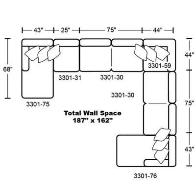 Layout H: Six Piece Sectional 68" x 187" x 162" x 68"