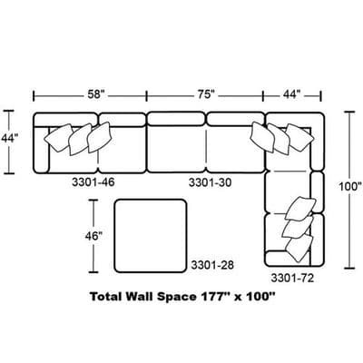 Layout J:  Three Piece Sectional (Ottoman Not Included) 177" x 100"