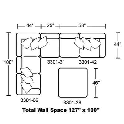 Layout L: Three Piece Sectional (Ottoman Not Included) 100" x 127"