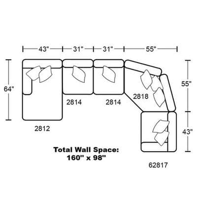 Layout D: Five Piece Sectional 64" x 160" x 98"