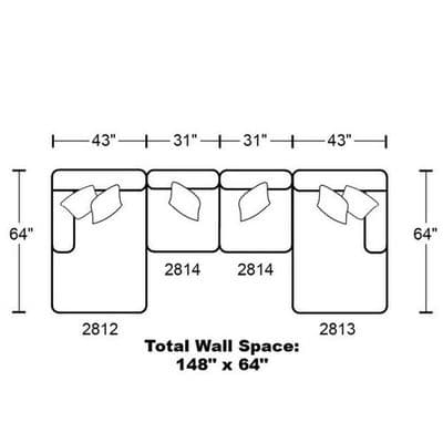 Layout I: Four Piece Sectional  64" x 148" x 64"