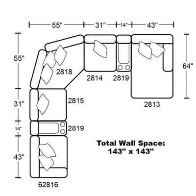 Layout A: Seven Piece Sectional 143" x 143" x 64"