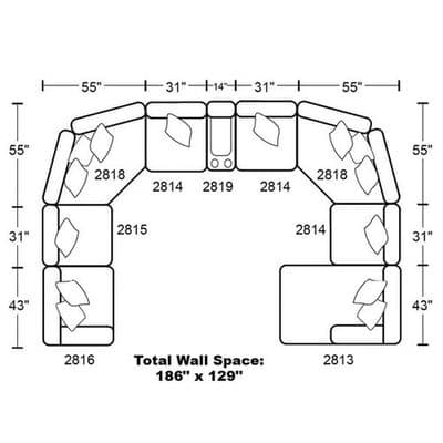 Layout B: Nine Piece Sectional 129" x 186" x 129"