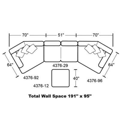 Layout H:  Three Piece Sectional (Ottoman not included) 64" x 191" x 64"