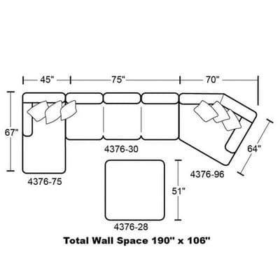 Layout I: Three Piece Sectional (Ottoman not included) 67" x 190" x 64"