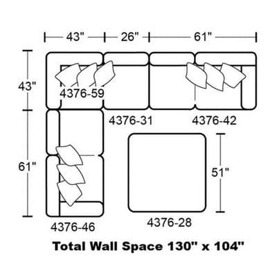 Layout K:  Four Piece Sectional (Ottoman not included) 104" x 130"