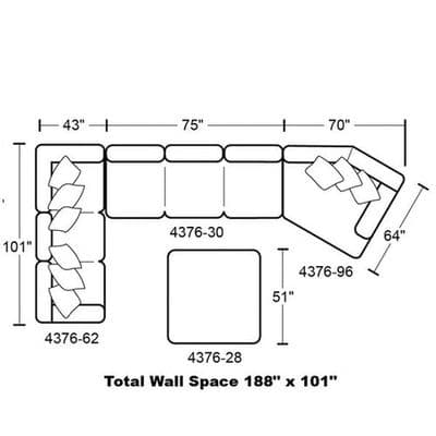 Layout L:  Three Piece Sectional (Ottoman not included) 101" x 188" x 64"