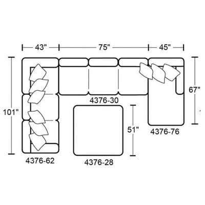 Layout M:  Three Piece Sectional (Ottoman not included) 101" x 163" x 67"