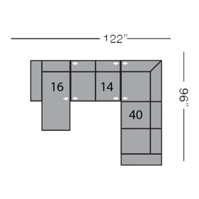 Layout E: Three Piece Sectional 122" x 96"