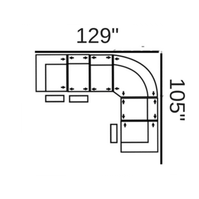 Layout F: Six Piece Sectional 129" x 105" (3 Recliners)