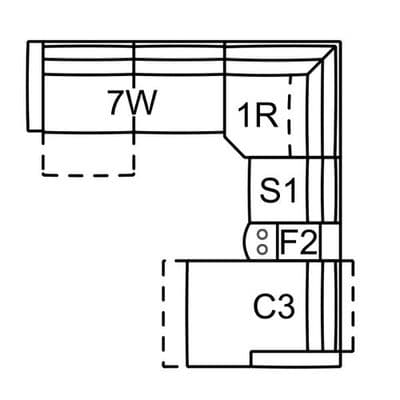 Layout E:  Five Piece Chaise Reclining Sectional 127" x 134"