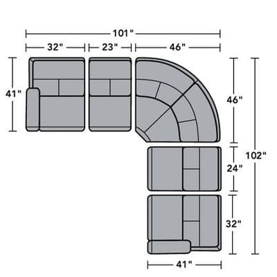 Layout C:  Five Piece Sectional 101" x 102"